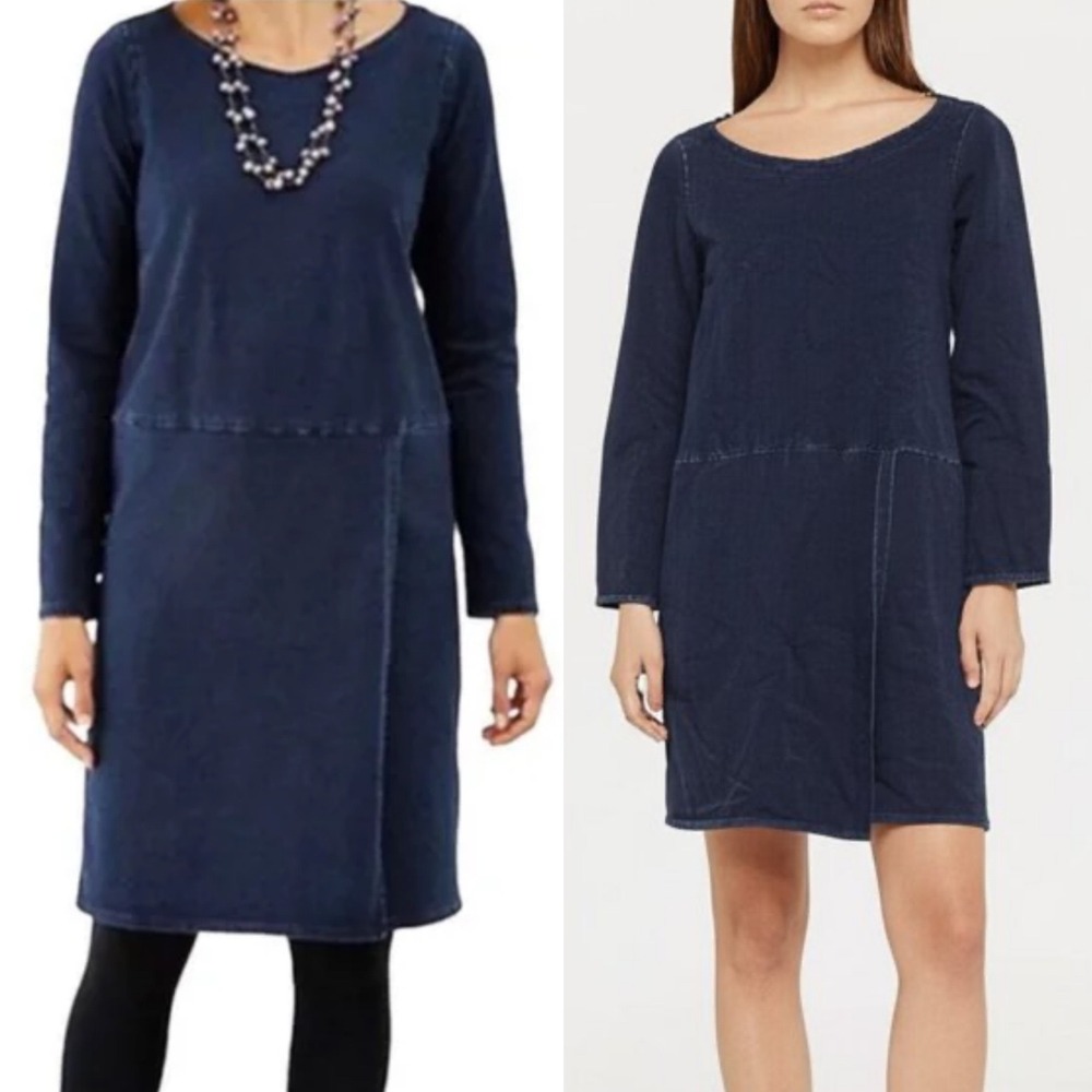 J Jill Pure Jill Indigo Denim Chambray Dress MP Blue Wrap Skirt Long Sleeve